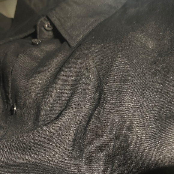 RALPH LAUREN Black Short-Linen Sleeve Button Front Shirt - Women's Top - Picture 4 of 6